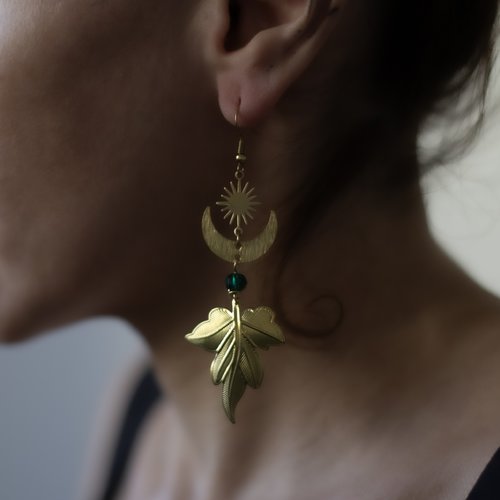 Boucles d'oreilles feuilles en laiton - automne