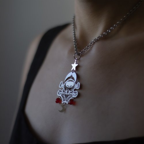 Ras-de-cou pendentif tête de mort - crâne  en acier inoxydable