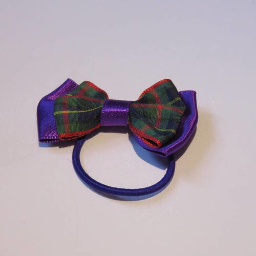 Elastique fin avec noeud papillon en tissu ruban satin violet et écossais 