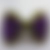 Barrette plastique 4 cm avec noeud papillon en tissu satin kaki et imprimé violet à pois noirs 