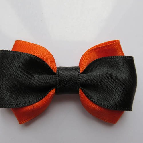Spécial halloween barrette métal 5 cm avec petit noeud papillon en tissu satin orange et noir 