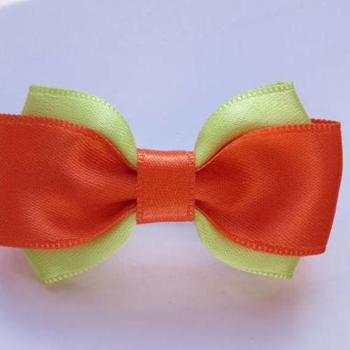 Barrette métal 5 cm avec noeud papillon en tissu satin jaune citron et orange 