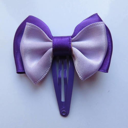 Barrette clic clac 5 cm avec noeud papillon en tissu satin mauve et violet 