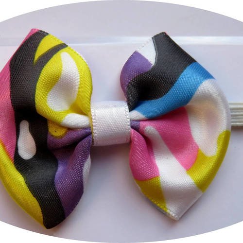 Bandeau headband élastique avec noeud papillon en tissu satin multicolore 