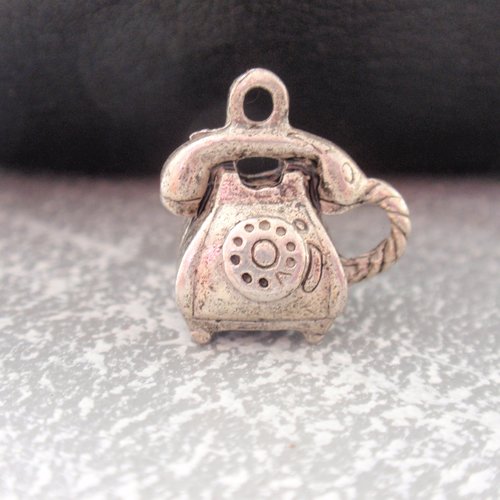 Breloque téléphone métal argenté pour pendentif bijoux