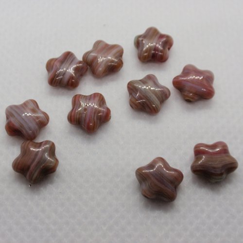 Lot de 5 perles en verre étoile 8mm rouge et beige