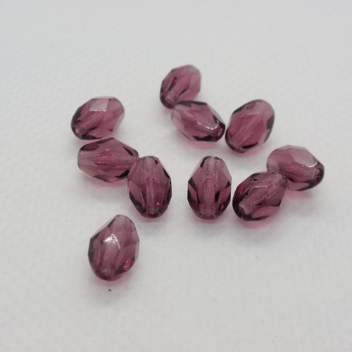 Lot de 5 perles en verre olives facettes 8x6mm dark amethyst