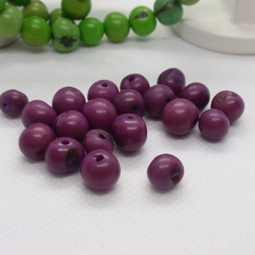 Lot 20 perles naturelles végétales violet d'açaï du brésil