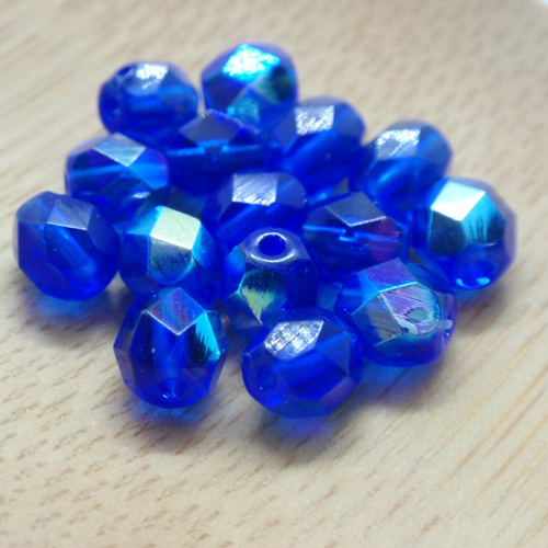 Lot de 15 perles olive à facettes en verre 6x5mm bleues