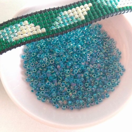 Rocailles régulières bleu vert transparent en verre 2mm  - matsuno perles japonaises 11/0 sachet de 10g