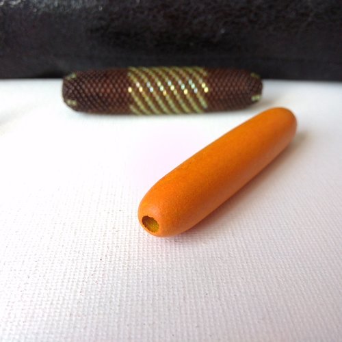 Perle en bois orange en forme de tube, perle macramé, 6cmx12mm