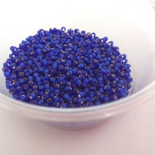Rocailles régulières dark blue mat interieur argent en verre 2mm - matsuno perles japonaises 11/0 sachet de 20g