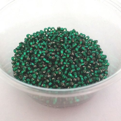 Rocailles régulières dark green interieur argent en verre 2mm - matsuno perles japonaises 11/0 sachet de 20g