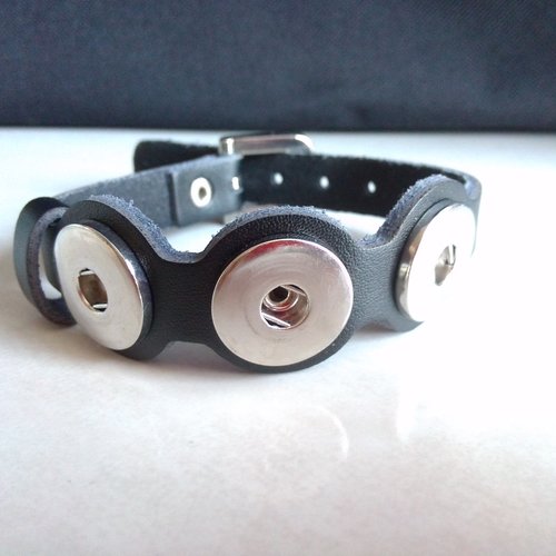 Bracelet chunk support cabochon en cuir pour 3 boutons pression chunk de 18 à 22 cm