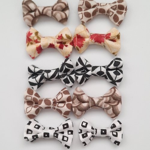 Lot 10 appliques petits noeuds papillon en tissu pour scrapbooking, couture - fait main
