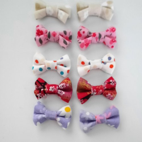 Assortiment2 - 10 appliques petits noeuds papillon en tissu - scrapbooking