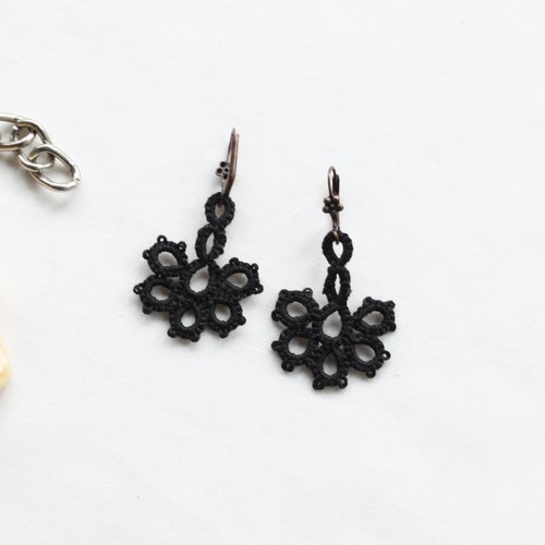 Boucles D Oreille Dentelle Noire Filigrane Noir Rock Gothique Un Grand Marche