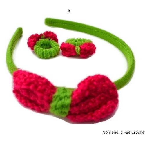 Parure De Coiffure Ensemble Serre Tête Chouchou élastique Pour Petite Fille Fleurs Et Noeud Au Crochet Fait Main Au Choix