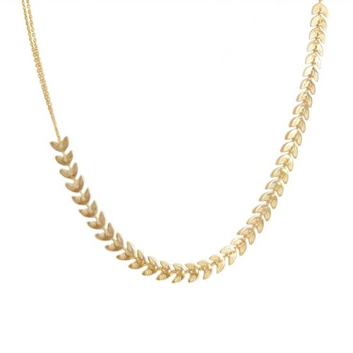 Collier délicat minimaliste chaîne feuille de laurier perle   bijoux de créateur / handmade / moderne féminine