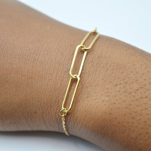 Bracelet femme  minimaliste de chaîne trombone  cadeau de noël- doré à l 'or fin