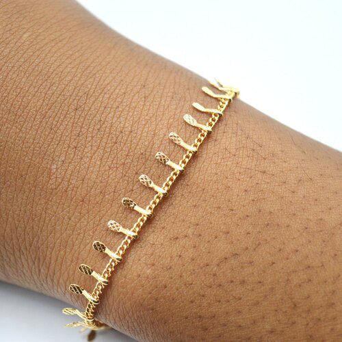 Bracelet femme minimaliste chaîne fine  pampilles  - doré à l'or fin