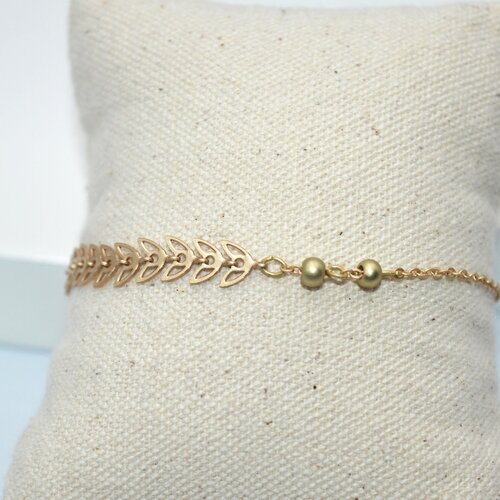 Bracelet femme minimaliste  chaine laurier et perles  doré à l’or fin  mat