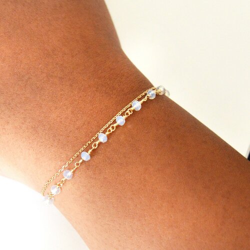 Bracelet multi- rangs minimaliste chaîne chapelet doré à l 'or fin bijou fait main cadeau pour demoiselle d'honneur , cadeau pour elle