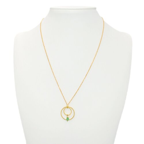 Collier délicat minimaliste chaîne anneaux et  perle de jade  doré à l 'or fin  bijou de créateur / handmade / modern féminine