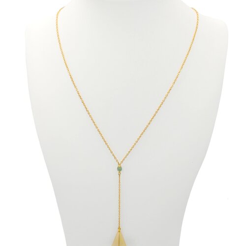 Collier en y chaine minimaliste perle de jade plaqué or ,