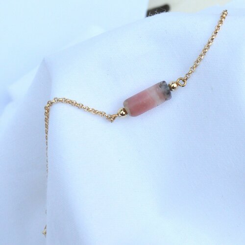 Bracelet femme de style minimaliste orné de pierre d'opale rose -doré à l'or fin