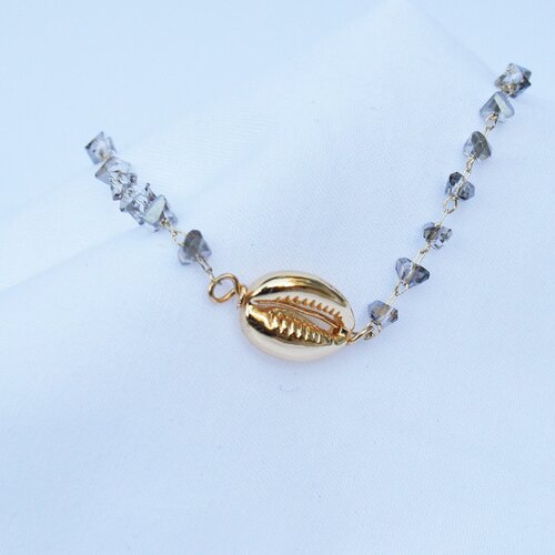 Bracelet femme cauri en métal plaqué-or chaine chapelet perles de crystal