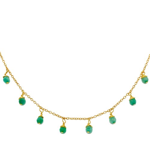 Collier de demoiselle d'honneur- collier breloque doré à l 'or fin décoré de perles facettes semi-précieuse de jade