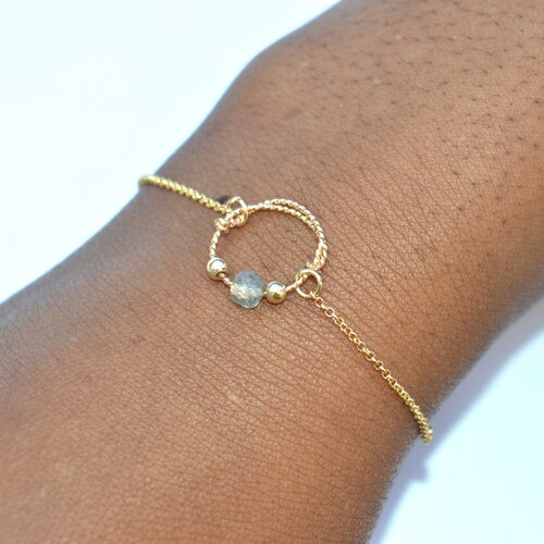 Bracelet femme délicat / chaîne fine avec  anneau et perle de labradorite /cadeau femme  /gold filled (or rempli)