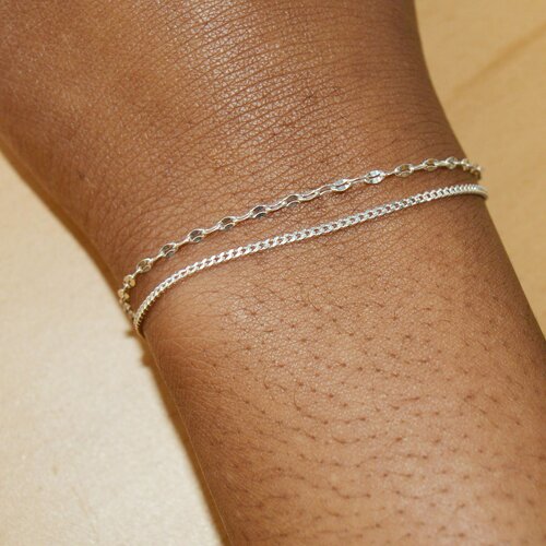 Bracelet femme double rangs/ chaîne très fine délicat/ argent massif 925 / bracelet minimaliste