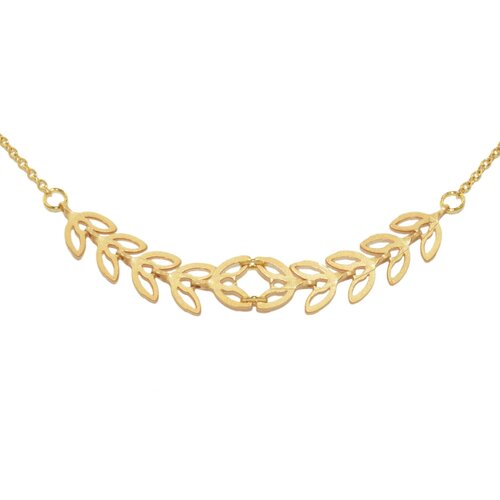 Collier délicat minimaliste chaîne feuille de laurier perle   doré à l 'or fin