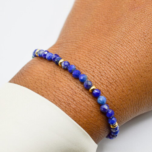 Bracelet de perles naturelles lapis-lazuli facettées, bracelet femme, bohème chic, personnalisable,  cadeau de no�
