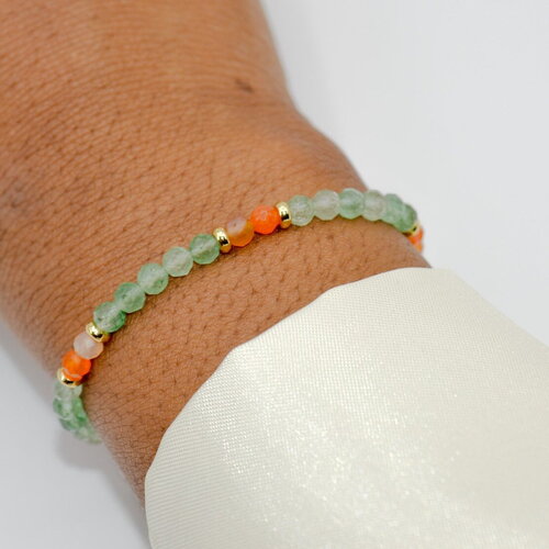 Bracelet de perles naturelles d 'aventurine et cornaline, bracelet femme, bohème chic, cadeau pour elle