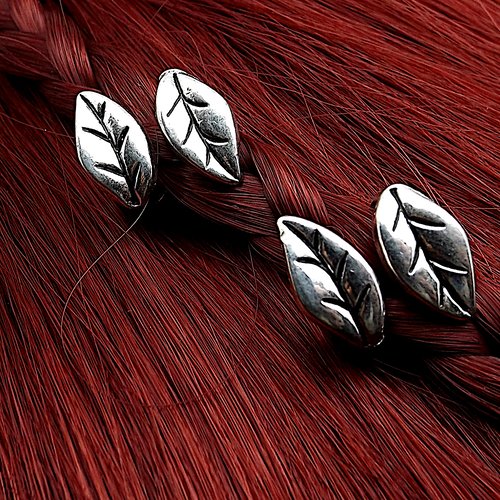 Lot de 2 perles pour cheveux viking, bijoux pour cheveux feuille