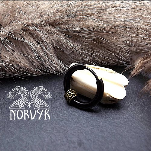 Mono créole homme ou femme, boucle d'oreille en acier inoxydable noire et perle couleur bronze