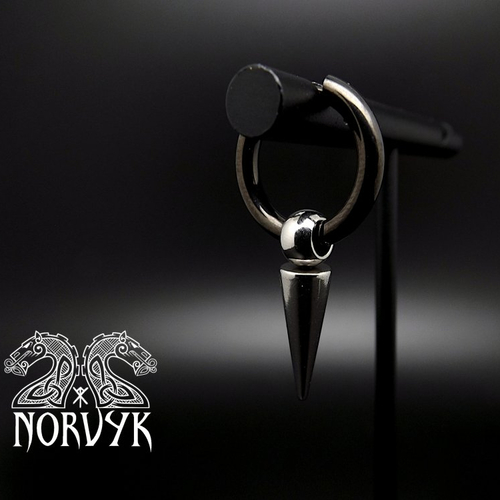 Mono créole viking pic en acier inoxydable noire et argenté pour homme ou femme.