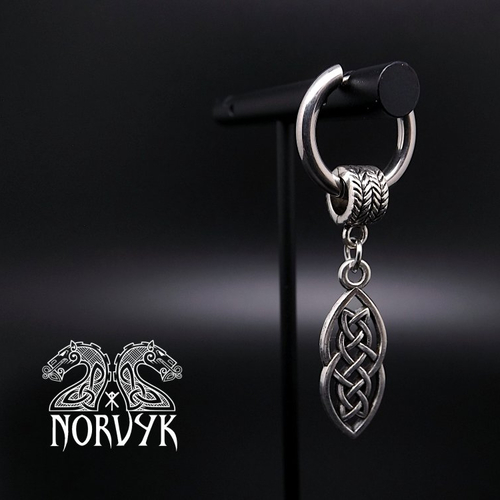 Boucle d'oreille mono créole viking en acier inoxydable et entrelacs en métal légère et confortable, homme ou femme