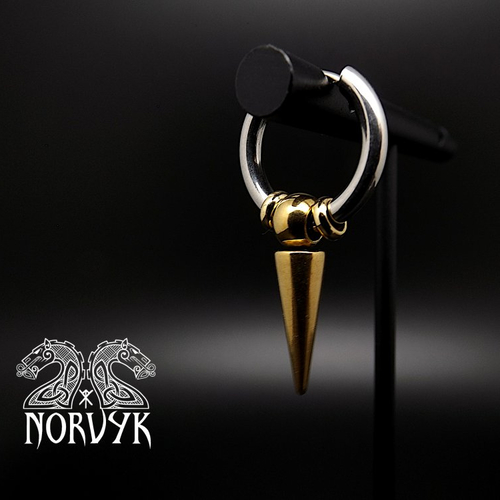 Boucles d'oreille mono créole pic homme ou femme en acier inoxydable couleur argent et d'orée, cadeau