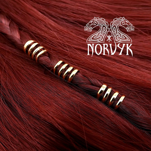 Lot de 3 perles à cheveux viking, bijoux de cheveux, couleur or pour mariage ou quotidien.