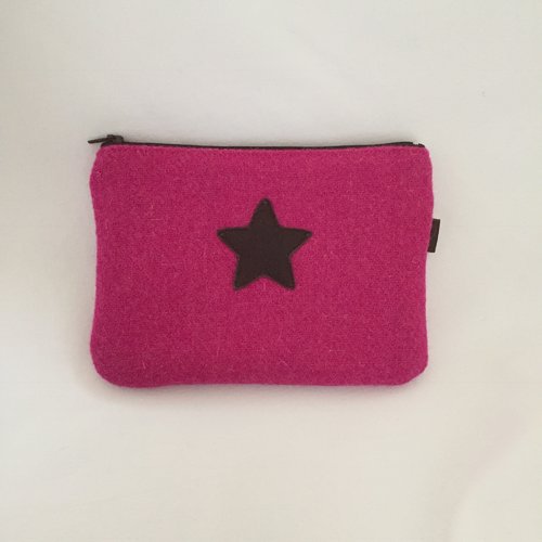 Pochette plate harris tweed fushia