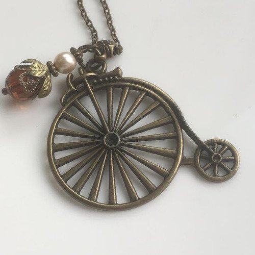 Collier chaîne bronze et pendentif vélocipède