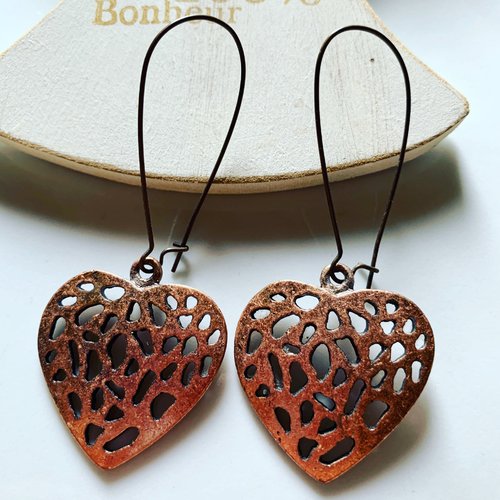 Boucles d'oreilles estampe cuivre coeurs