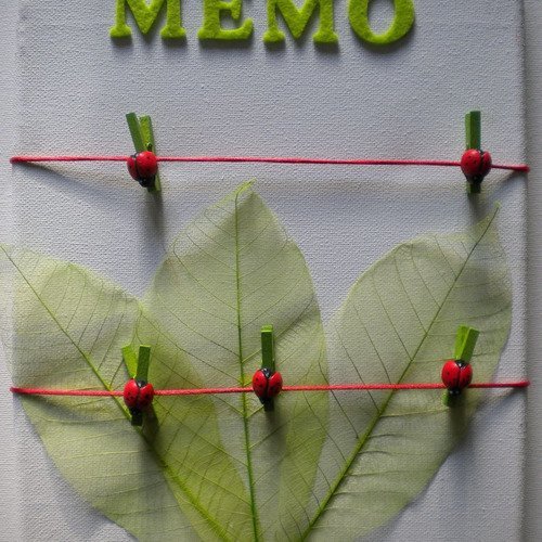 Mémo-cadre sur châssis entoilé feuilles vertes et coccinelles