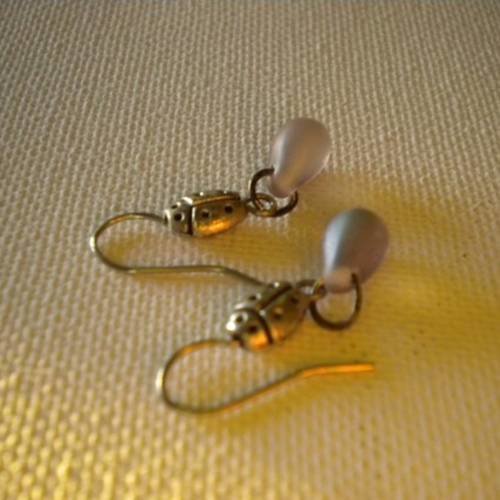 Boucles d'oreilles coccinelle et gouttes brossées parme transparentes