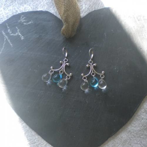 Boucles d'oreilles gouttes en verre transparentes et bleues