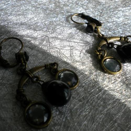 Boucles d'oreilles bronze antique goutte noire